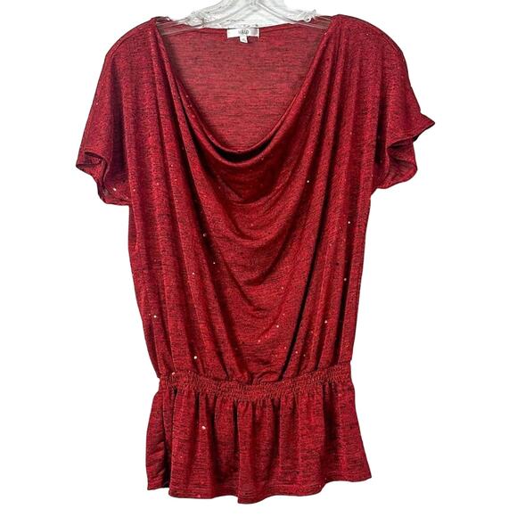 Halo Women's Polyester Spandex Sparkle Sequin Accent Pullover Top Red Medium - Picture 1 of 10